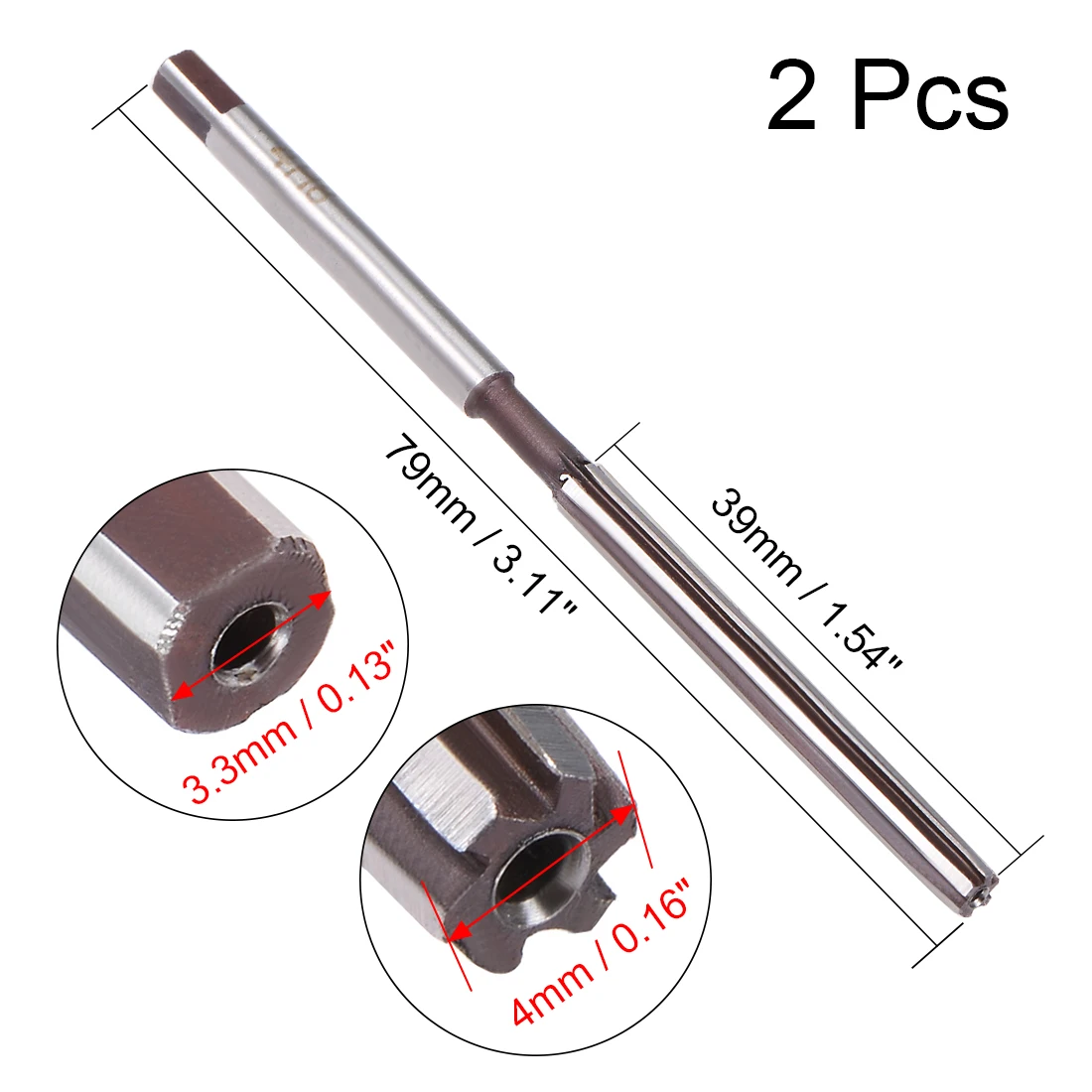 Uxcell – alésoir à tige droite H8, outil de coupe à main à 6 cannelures, diamètre de coupe de 4mm, 2 pièces