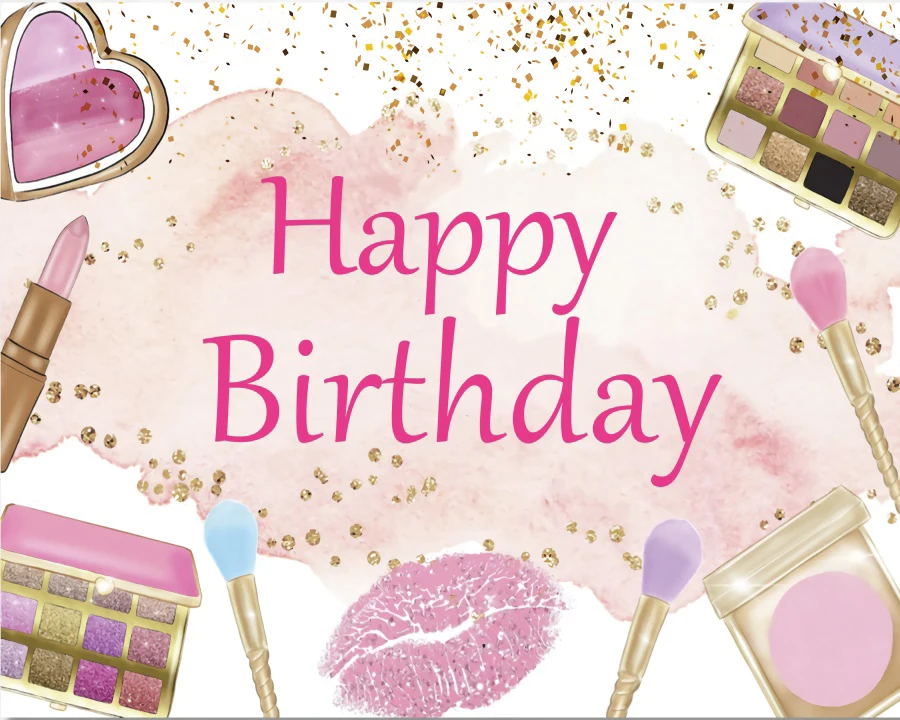 Pink Photography Background Fabulous Women Happy Birthday Party Lipstick Eye Shadow Makeup Brush Customized Backdrop Photography