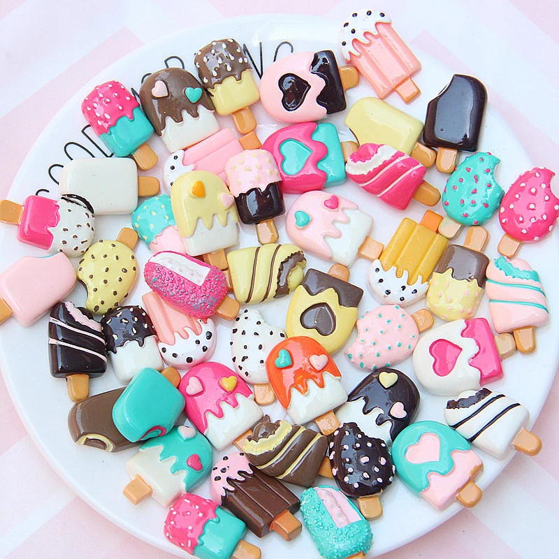 30Pcs Candy Color Ice Cream Supplies Charm Resin Slime Toys Accessories Phone Case Decoration Handmade Craft Ornament Girls Toys