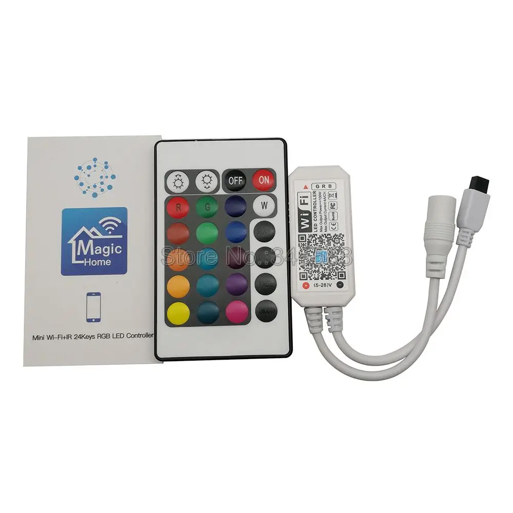 Magic Home Mini WiFi RGB LED Controller with 24Key IR Remote DC5V 12V 24V Support Phone APP Control & Alexa Google Voice Control