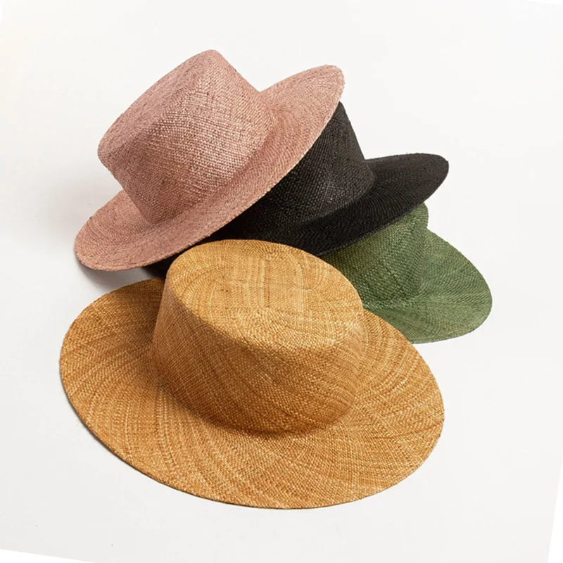 Fashion Solid Panama Hats For Women Pink Beach Hat Precious Grass Summer Flat Vacation Cap Wholesale Dropshipping