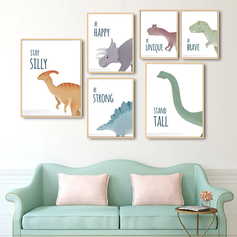 Cute Cartoon Animals Posters and Prints Nursery Style Wall Art Canvas Painting Nordic Rhino and Dinosaur Poster Kids Room Decor