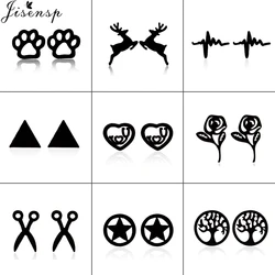 Jisensp Stainless Steel Paw Earing Women Hip Hop Black Geometric Triangle Stud Earrings Trendy Jewelry Best Gift for Friend Girl
