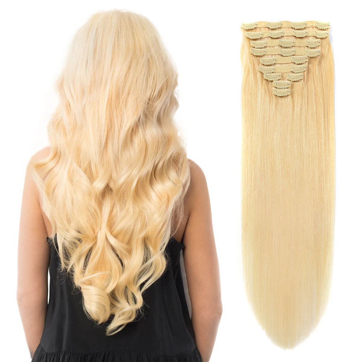 

BHF Blonde Clip in Human Hair Extensions Double Weft 100% Remy European Straight Natural Clip ins Hairpiece