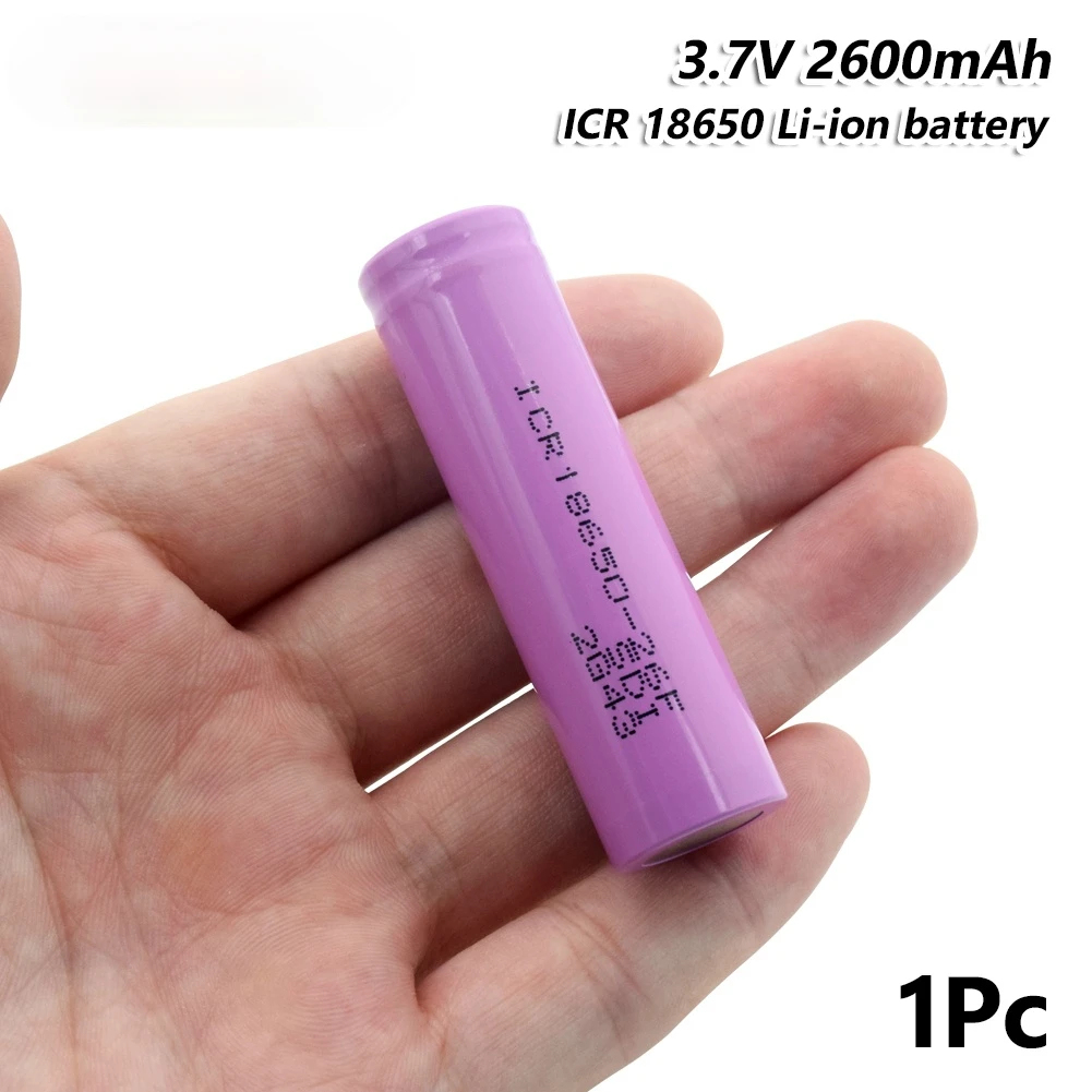 1/2/4/6/8/10 Pieces 3.7V Pink Rechargeable  ICR 18650-26F 2600mAh Li-ion Lithium Batteries   Flat-top 18650 Battery