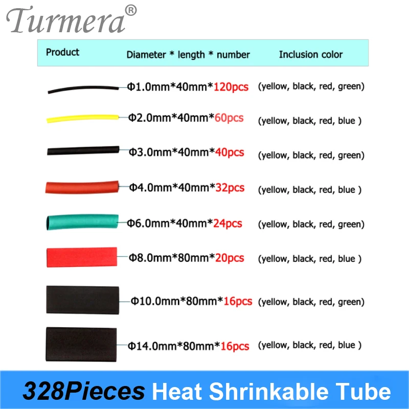 Turmera 328 Stuks Auto Elektrische Kabel Buis Kits Krimpkous Tubing Wrap Mouwen Diverse 8 Maten Gemengde Kleur Dropshipping