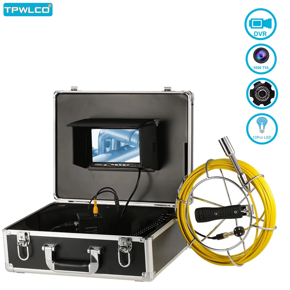 20m Pipe Inspection Video Camera, 8GB Free SD Card With DVR 23mm Drain Sewer Pipeline Industrial Endoscope System 7'' Monitor