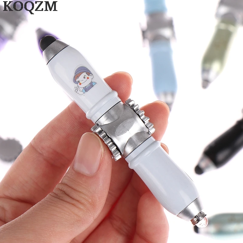 2021 nuova penna rotante multifunzionale con punta giroscopica penna rotante penna a sfera blu penna a decompressione con stilo luminoso a LED