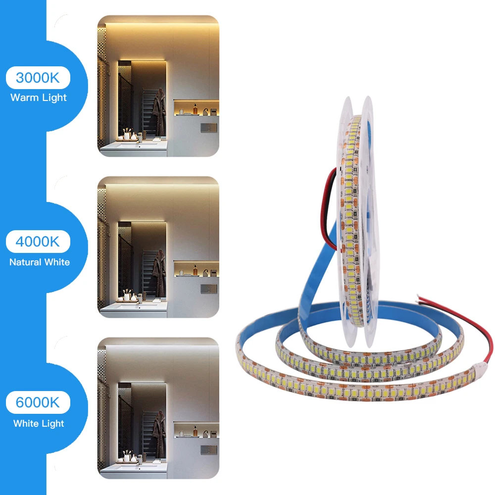 2835 Led 스트립 조명 DC 12V 24V 조명, 240LED/m IP21 IP65 IP67 방수 쿨/따뜻한/내추럴 화이트 유연한 테이프 Led 조명 5m