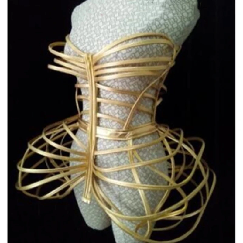 Gold openwork armor Jumpsuit future space warrior bar gogo costume Dj Dancers Sexy Nightclub DS Singer party Clothes Stage Wear