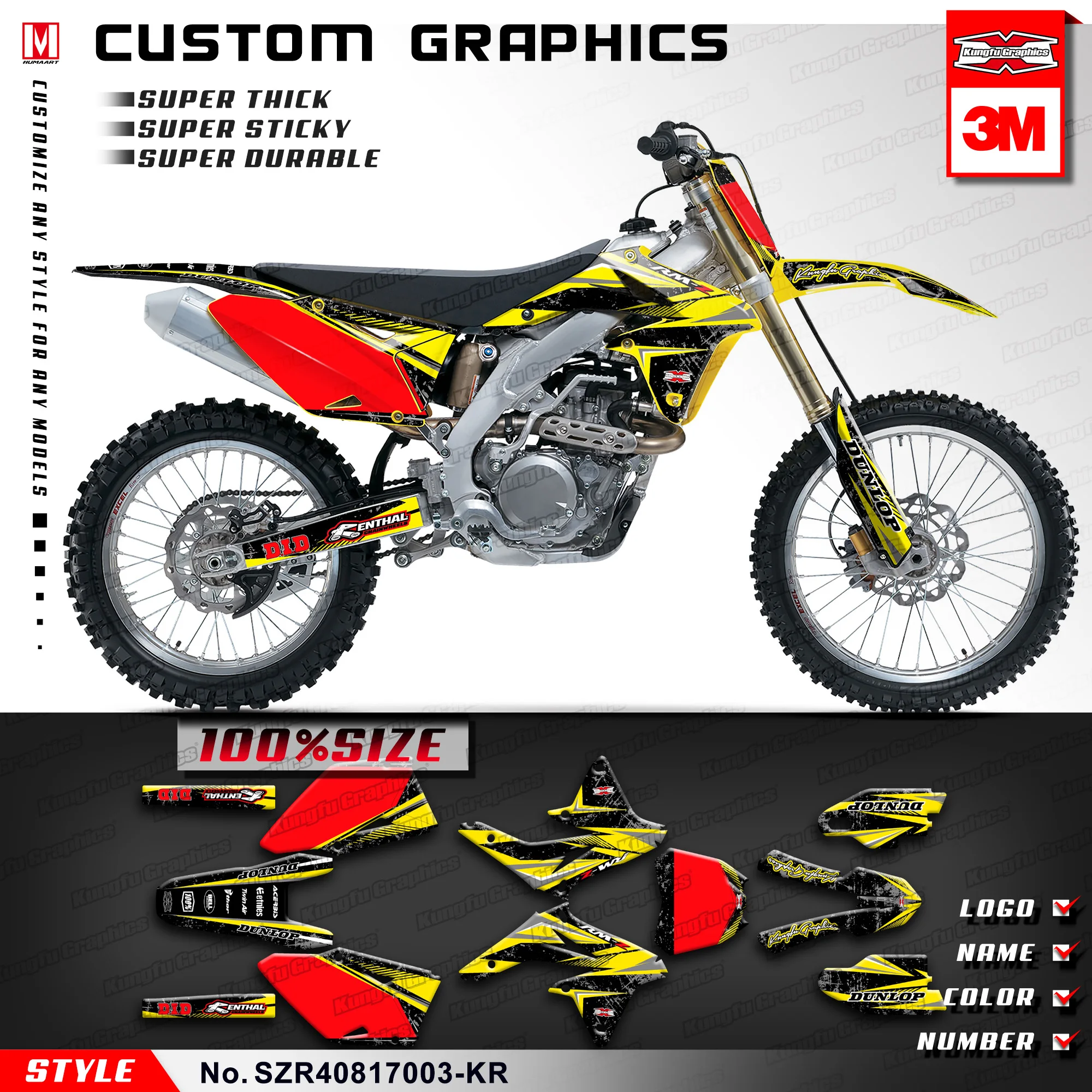 

KUNGFU GRAPHICS Dirt Bike Stickers Vinyl Decal Kit for Suzuki RMZ450 RM-Z 450 2008 2009 2010 2011 2012 2013 2014 2015 2016 2017