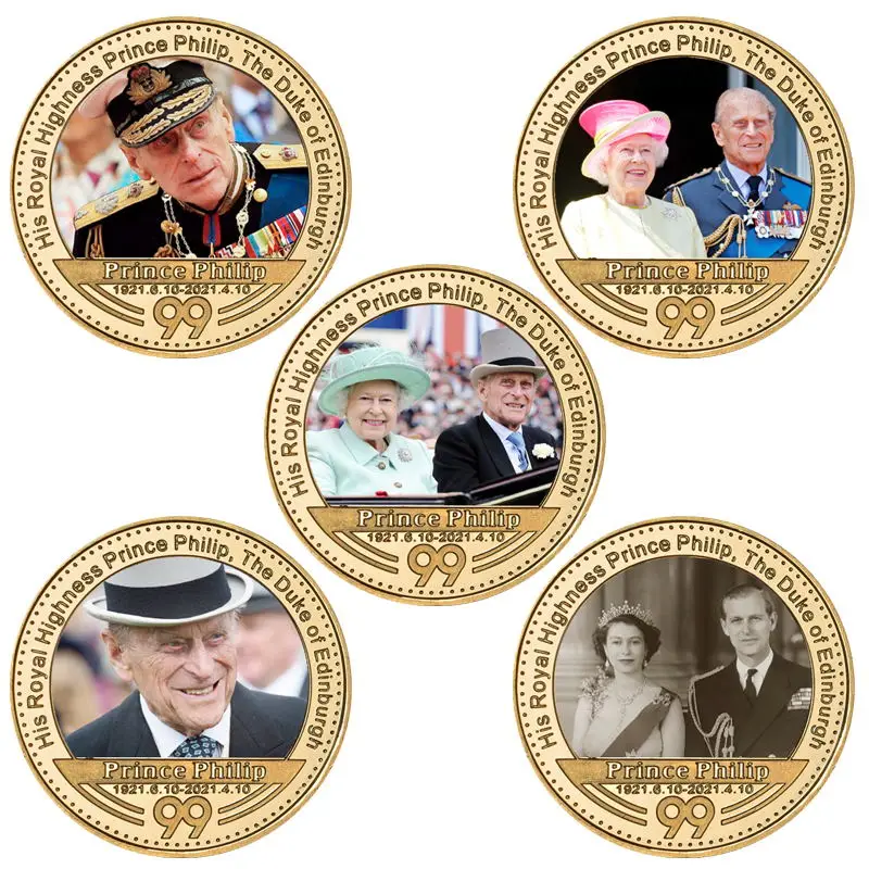 RIP Prince Philip Gold Plated Commemorative Coins Set UK Royal Family Queen Challenge Coin Duke of Edinburgh Souvenir Gifts