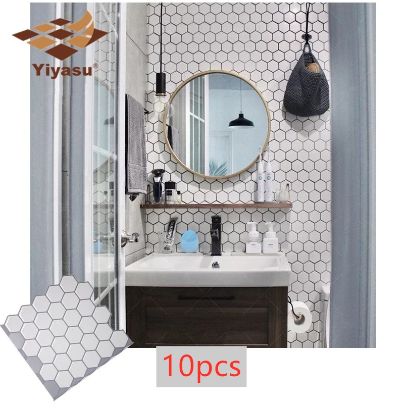 10pcs-Mosaic Vinyl Sticker Self Adhesive Wallpaper 3D Peel and Stick Wall Tiles for Kitchen and Bathroom Backsplash DIY