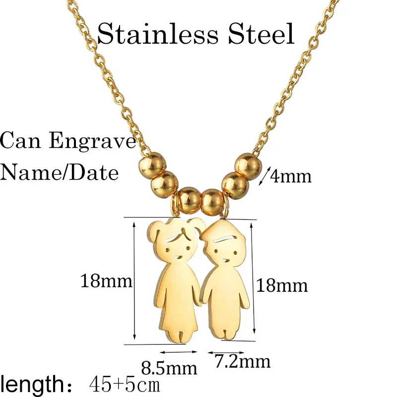 Nextvance Stainless Steel Name Date Child Baby Boy Girl Engrave Necklace Family Gold Color Pendant for Birthday Memorial Gift