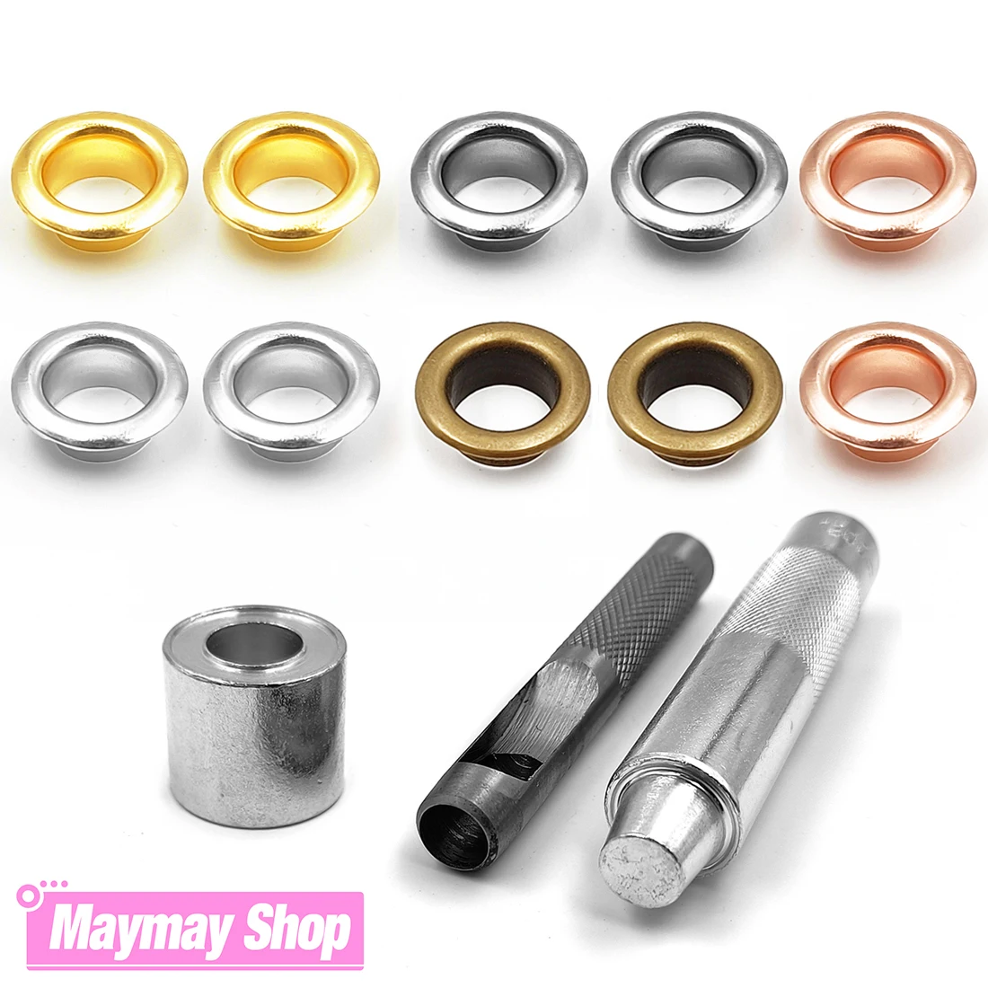 50pcs 8mm Hole Metal Eyelets Grommets with Washer Punch Set Tool Diy Leathercraft Accessories Clothes Shoes Belt Cap Bag Tags