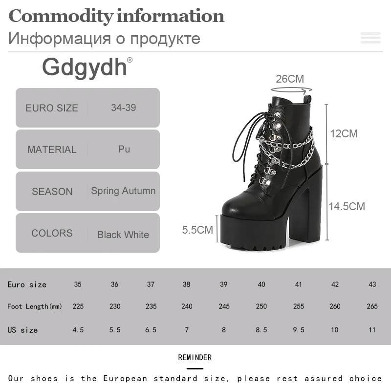 Gdgydh Winter Shoes Women Super Thick Bottom High-heeled Nightclub Boots With Chain Warm Thick Boot Rubber Sole White Goth Punk