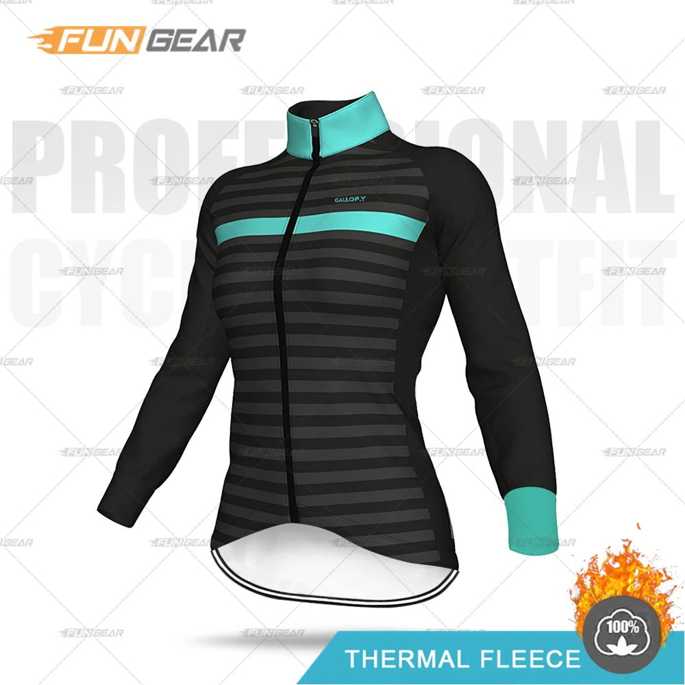 Winter Cycling Jersey for Women, Thermal Fleece Sweatshirt, Lady Bicycle Long Sleeve Tops, Female Bike Training