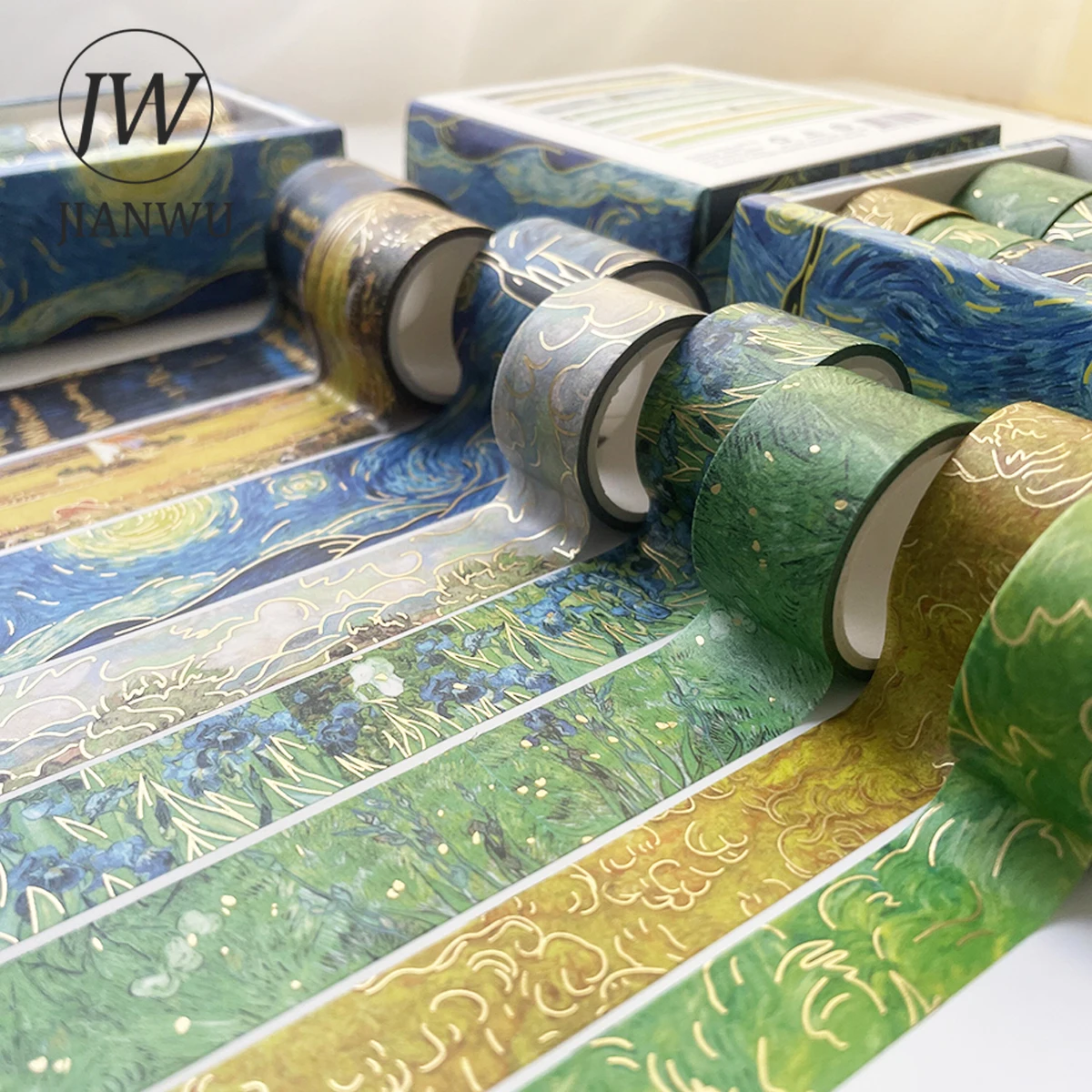 Imagem -05 - Jianwu Peças Conjunto Bronzeamento Arte Washi Conjunto de Fita Van Gogh Impressão Scrapbooking Diário Decoração Papelaria