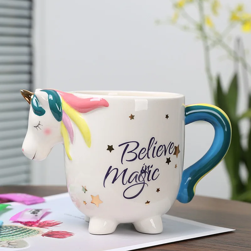 Mugs Ceramic Coffee Tea Cute Cartoon Kawaii Rainbow Unicorn European Style Milk Cups Porcelain Tumblers for Girl Women Gift