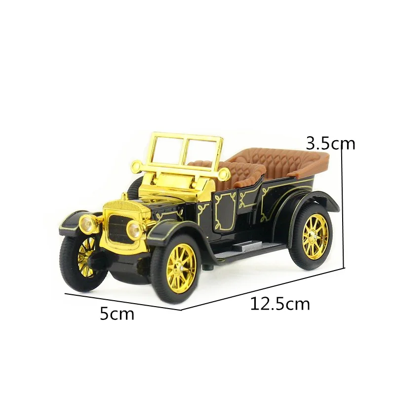 Diecast Toy Model Ford T-Type Locomobile Classic Pull Back Doors Openable Sound & Light Car Educational Collection Gift Children