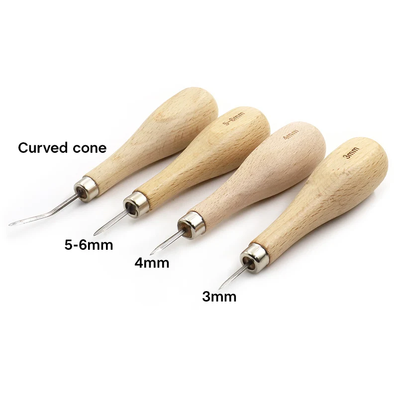 QJH Leather Craft Wooden Diamond Rhombus Awl 3mm 4mm 5-6mm DIY Leather Stitching Sewing Awl Leather craft Punch Tool