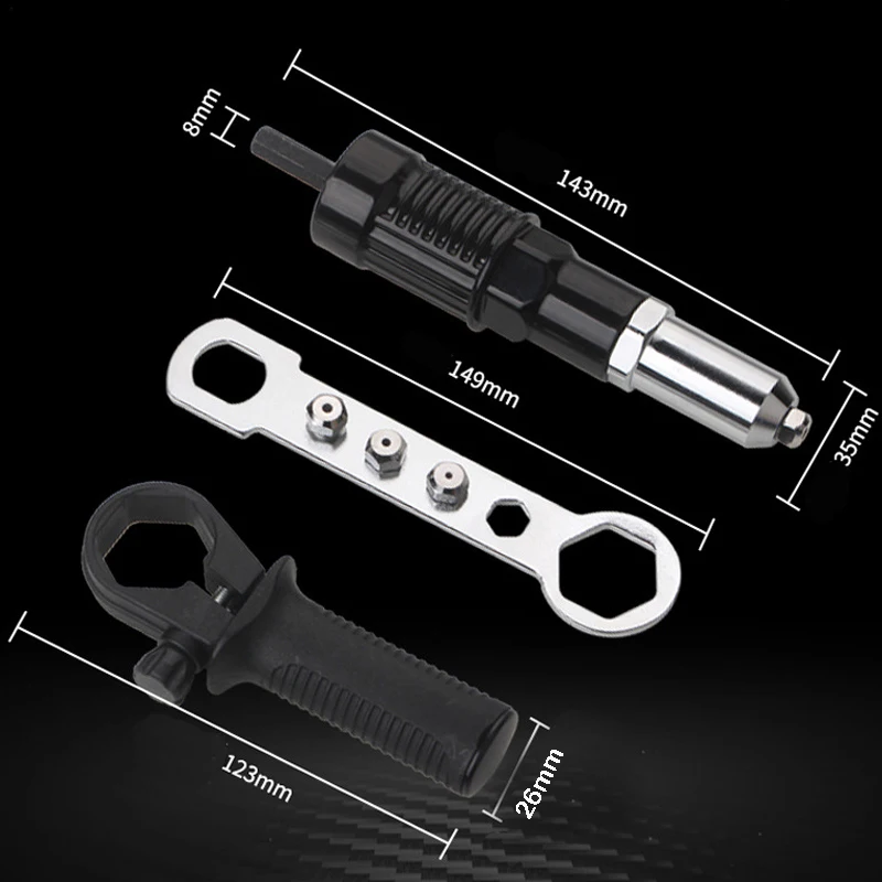 Electric Rivet Gun 2.4mm-4.8mm Rivet Nut Gun Drill Adapter Cordless RivetingTool Insert Nut Pull Rivet Tool DIY Woodworking