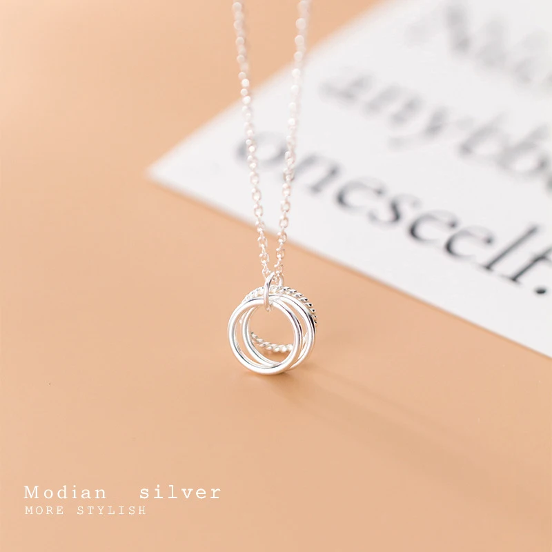 Modian Minimalism Three Layer Round Circle Pendant Necklace for Women Fashion 925 Sterling Silver Simple Necklace Fine Jewelry