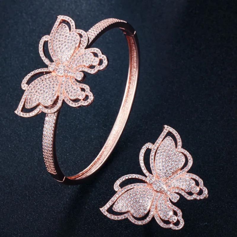 

Zlxgirl Difficult Craft Special Design cute Butterfly Bangle with Ring for wedding AAA Cubic Zirconia Celebrity Banquet bangle