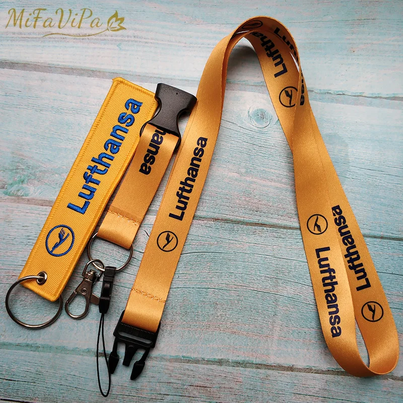 2 PCS Yellow Lufthansa Porte-clefs Keychains Neck Strap Sleutelhanger Key Chain Flight Crew Llavero for ID Card Lanyard Cordon