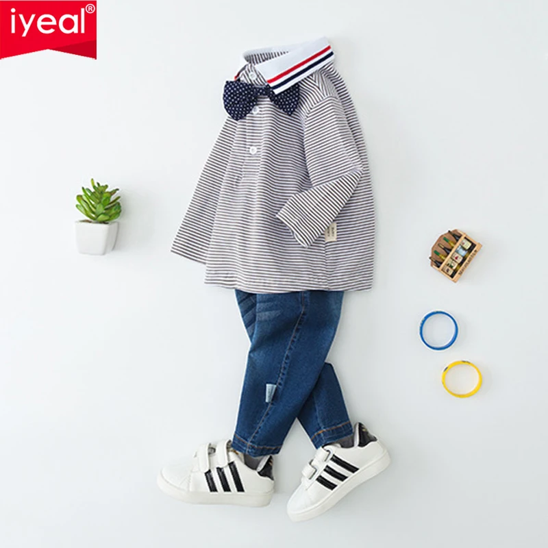 

IYEAL Spring&Autumn Gentleman Baby Clothes Boys Clothing Sets Cotton Top Shirt + Jeans With Tie Outfits Infant Suits