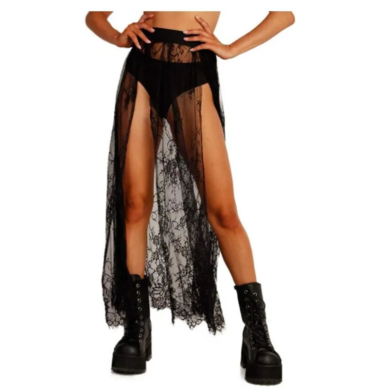 Sexy 2020 romântico lado fenda saia para o festival/festa/dança renda tule underskirt malha verão midi saia faldas saias jupe