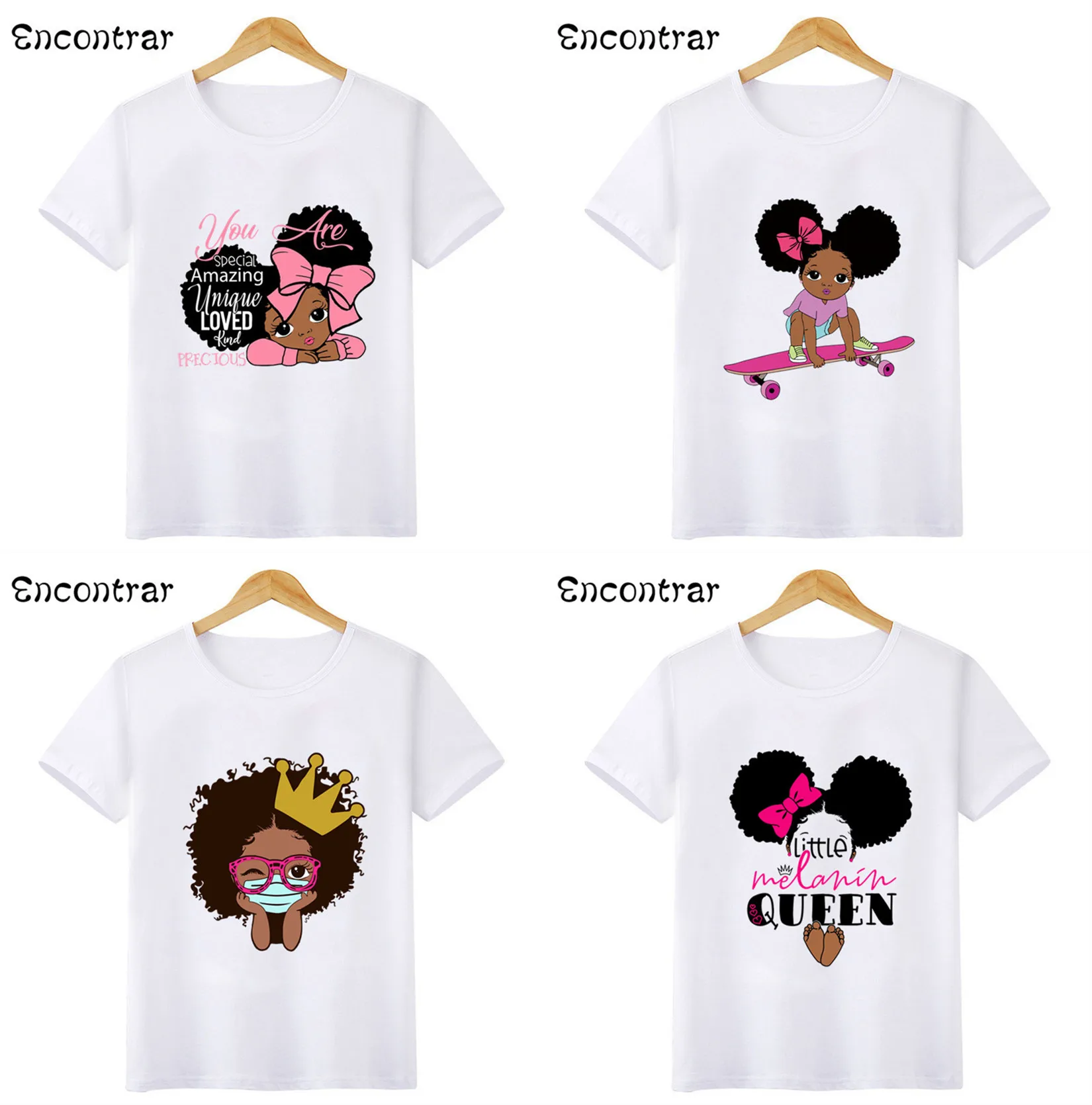 Black Princess Little Melanin Queen Print Girls T shirt Summer Kids Clothes Short Sleeve Kawaii Baby Children T-shirts,HKP5407