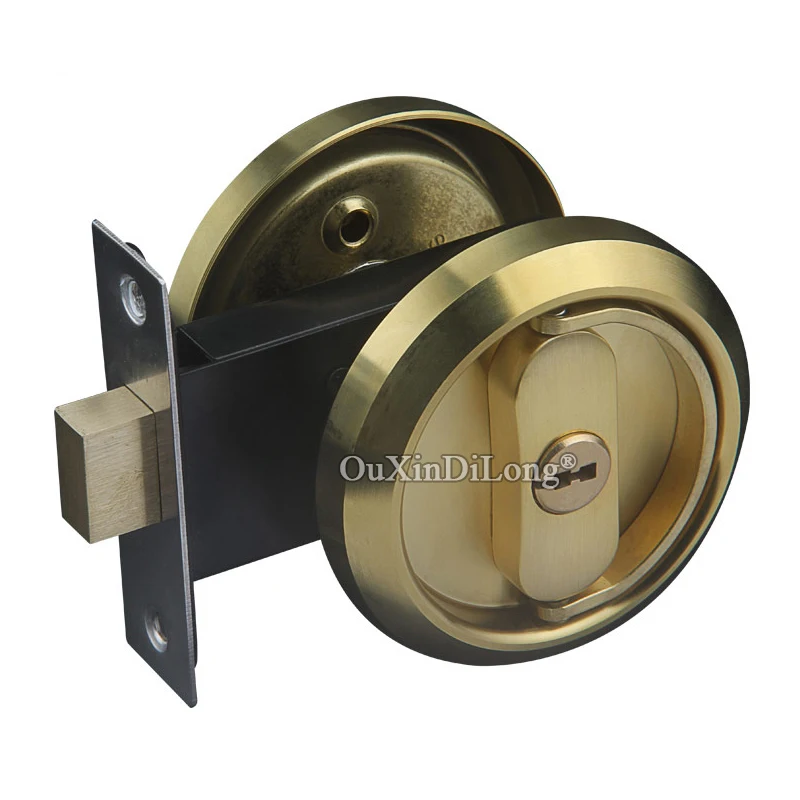 Durable 304 Stainless Steel Invisible Hidden Pull Ring Cup Handle Door Lock Copper Core Interior Sliding Door Lock Set w Keys