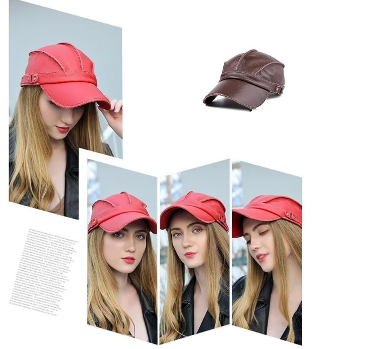 Mode Unisex Hohe Qualität Echt Leder Military Caps Sailor Hüte Frauen Männer Schwarz Braun Flache Top Kapitän Kappe Reise Kadett hut – Detail 7