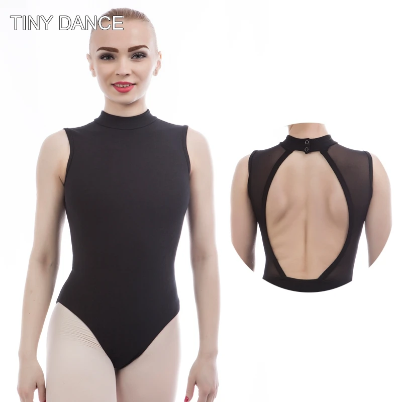 

Women's Ballet Dance Training Wear with Open Back Cotton and Mesh Bodywear Adult Girls Black Gymnastics Leotard 01D0033