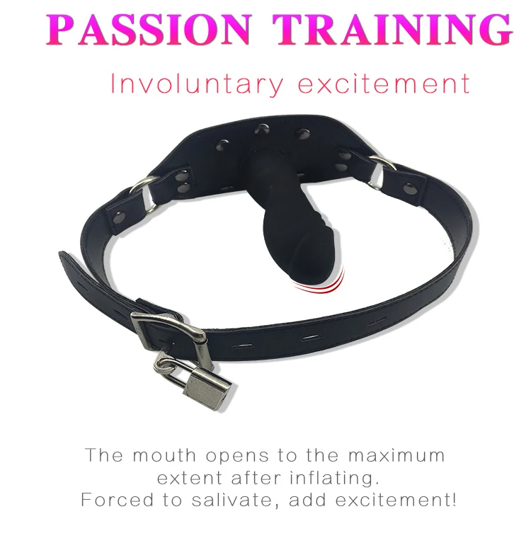 BDSM Inflatable Silicone Mouth Gag Fetish Lock Bondage Strap On Mouth Plug Shame Training Stuffed Adult Flirting Sex Toys Women