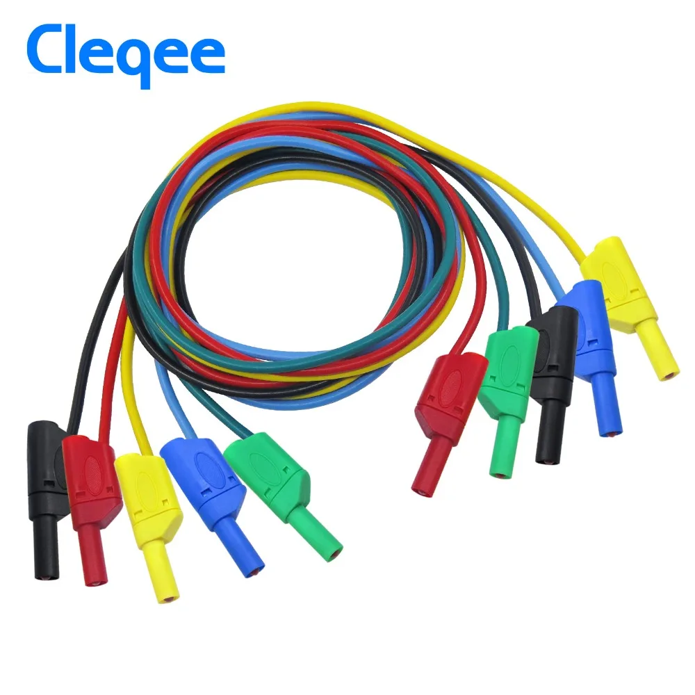 Cleqee P1050 5PCS Dual Safe Stackable 4mm Banana Plug Soft Test Lead Cable Double-ended for Digital Multimeter 1M