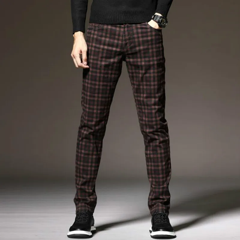 Spring/Autumn Men's Pencil Pants Casual Pants Slim Korean Fashion Pants Plaid Pants Male Pinstripe Pants Checkerboard Trousers