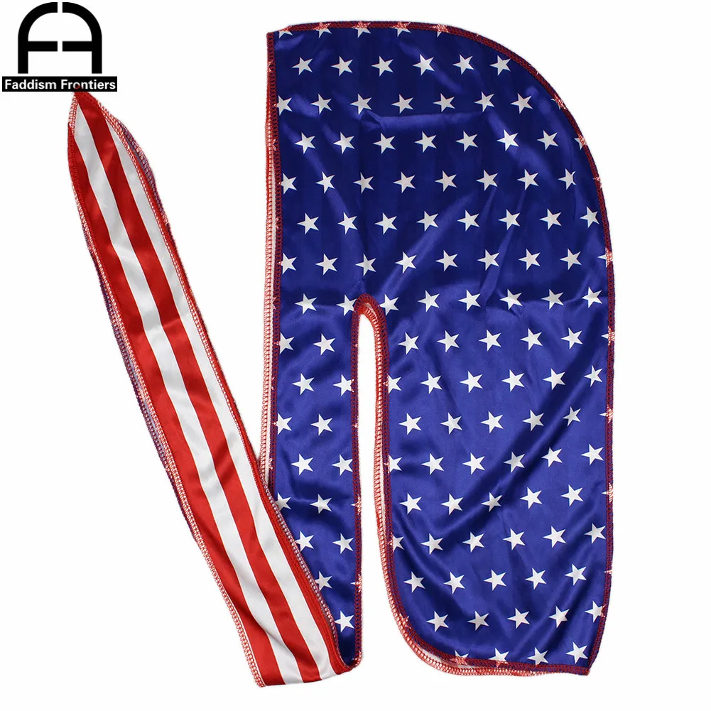 Patchwork Flag Men Silk Durag Headwrap Bandanas For Men Stars Printing Silky Durag Wave Cap Durag