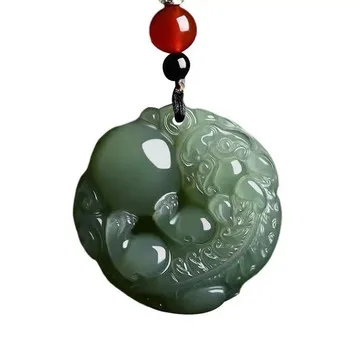 Xinjiang Natural Qing Jade Pixiu Chinese Mythical Animal Pendant Neck Decoration Crafts Necklace Accessories Fine Jewelry