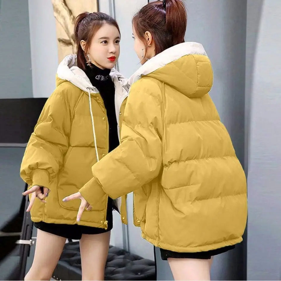 2021 New Women\'s Coats Winter Parkas Jacket Fashion Hooded Bread Service Jackets Thicken Warm Cotton Padded Parka Female Outwear