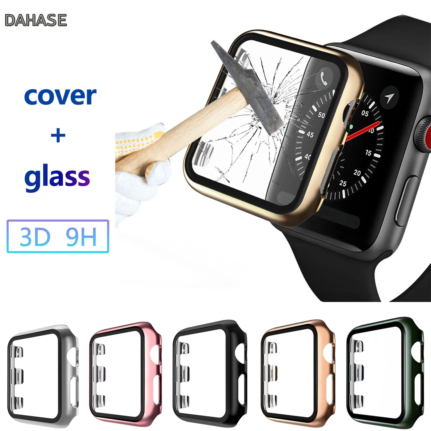 

Case 3D 9H Tempered Glass For Apple Watch 40mm 44mm Series 5 4 Screen Protector Coverage Case For iWatch Series 3 2 38mm 42mm