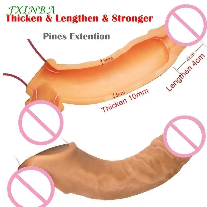 FXINBA-Manga extensora de pene de silicona realista para hombres, 14-20cm, retraso de la eyaculación, condones reutilizables, Juguetes sexuales