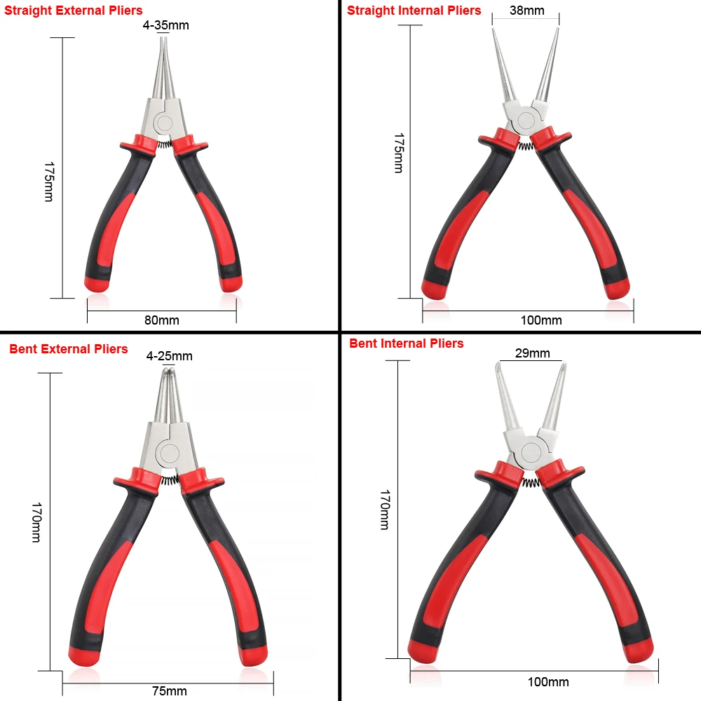 4Pcs Heavy Duty Circlip Pliers Set Fixed Tip Internal External Snap Ring Pliers for Ring Remover Hardware Repair Hand Tools