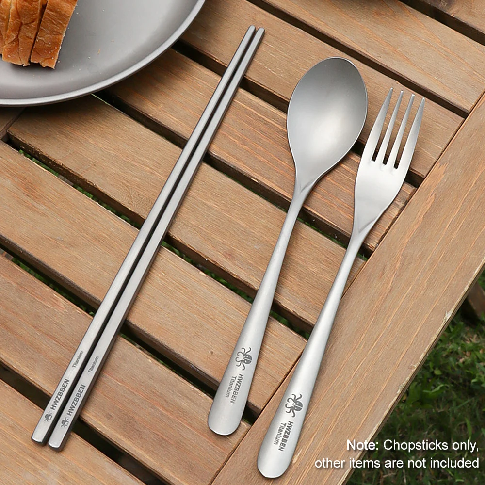 Lightweight Titanium Spoon Titanium Fork Titanium Chopsticks for Noodles Rice Cookware for Home Outdoor Camping Hiking Picnic