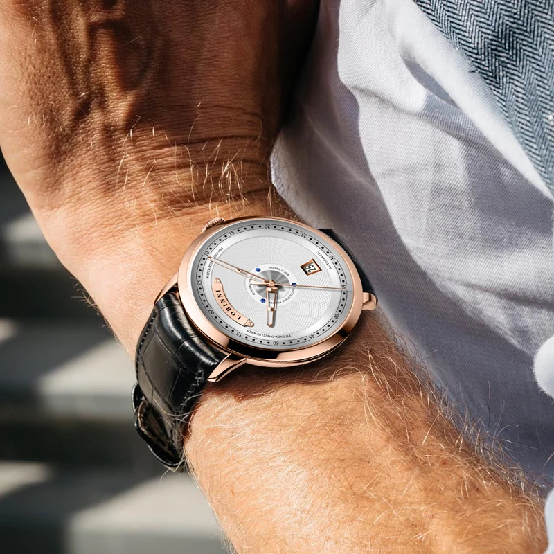 LOBINNI люксовые бренды мужские автоматические механические часы кожаный ремешок с сапфировым стеклом водонепроницаемые наручные часы с датой