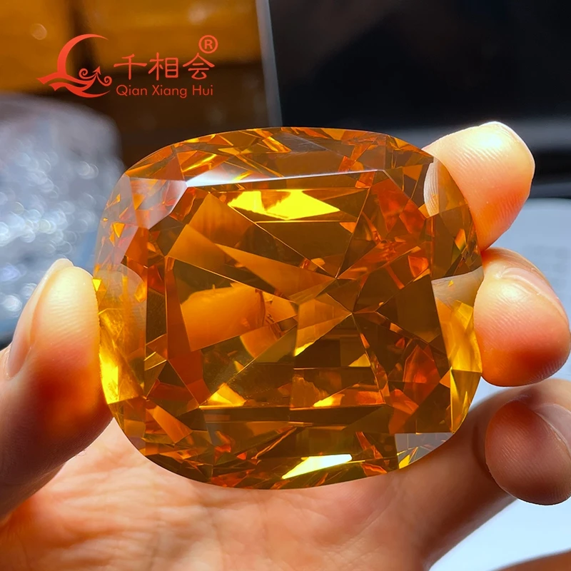 1114ct  49.5*53.6mm  yellow color cushion shape The Golden Jubilee dia mond  cubic zirconia loose stone cz stone