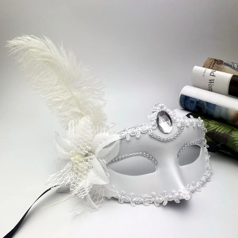 White Feather Flower Mask Queen Masquerade Birthday Party Masks  Bar Cosplay Women Ladies Girl  Decor Wedding Festival