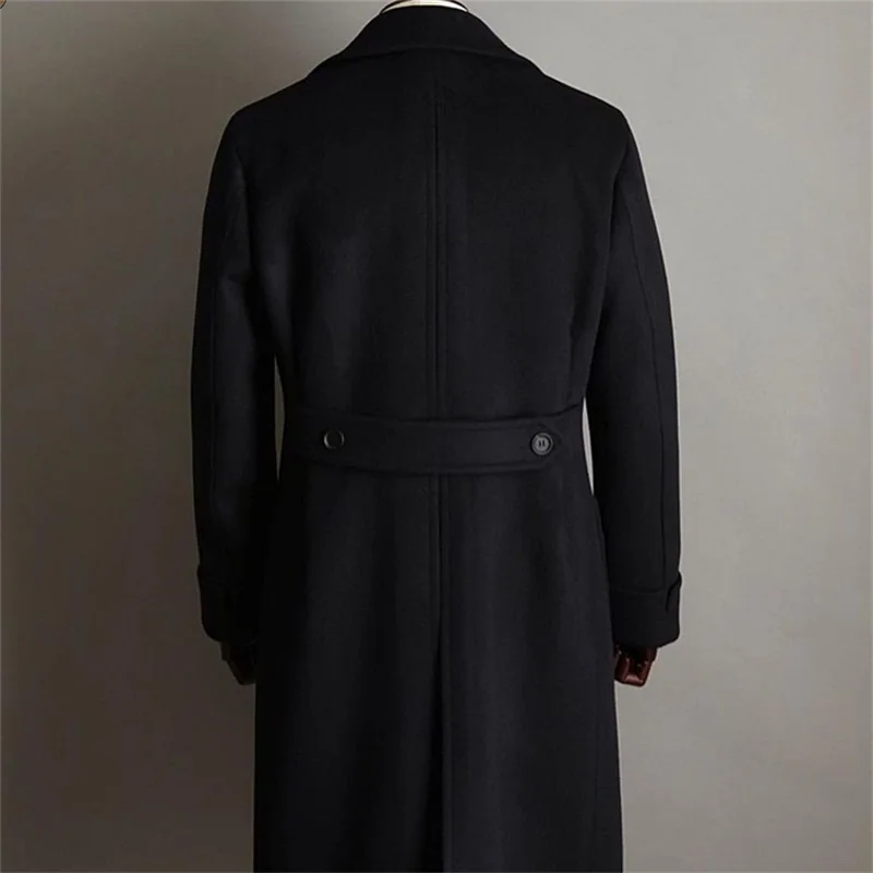 Formal Black Men Suits Thick Wool Custom Made Men Jacket Windbreaker High Quality Tuxedos Peaked Lapel Blazer Business Long Coat