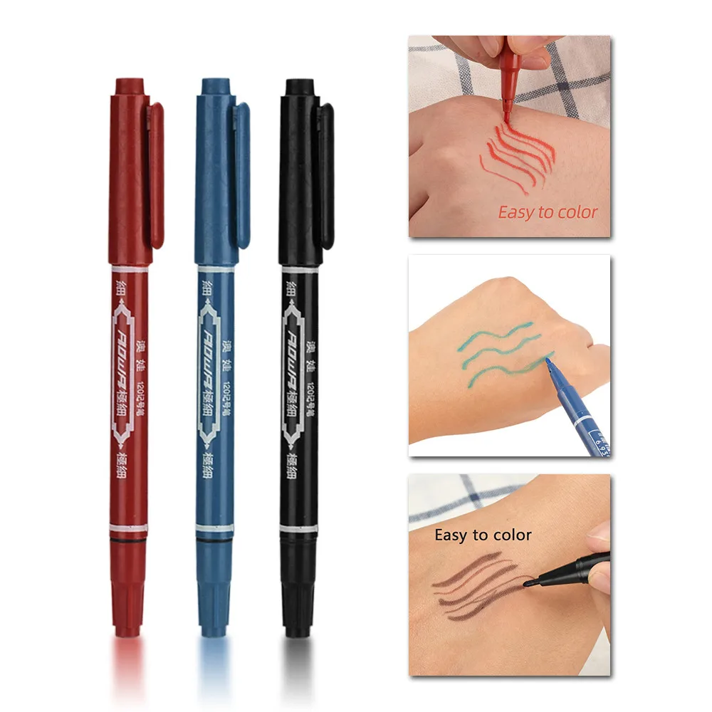 3 PCS Tattoo Supplies Tattoo Marker Pen Skin Marker Pen Scribe Tool permanent  Ink Thin Nib Crude Nib